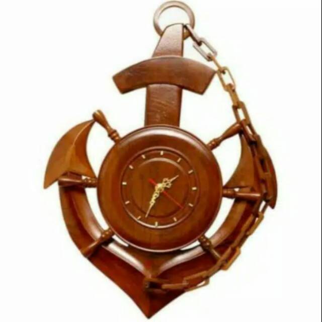 Jam Dinding Model Jangkar Kapal Antik Dari Kayu Jati