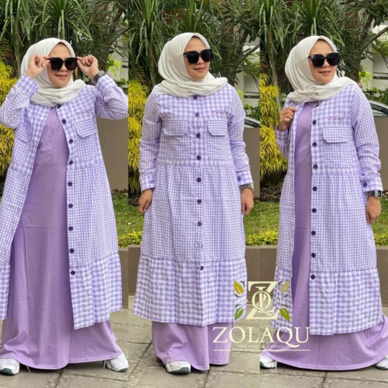 Set Gamis Outer Lilac Ungu ZOLAQU Original