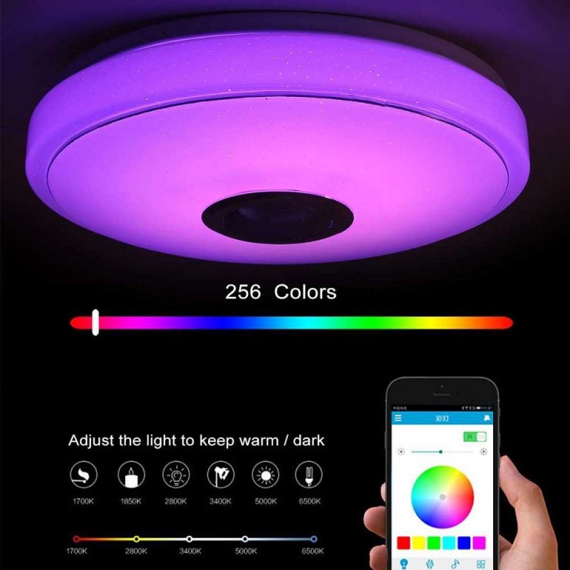 Lampu Plafon LED RGB Ceiling Light Bluetooth Speaker 36W 33CM Remote