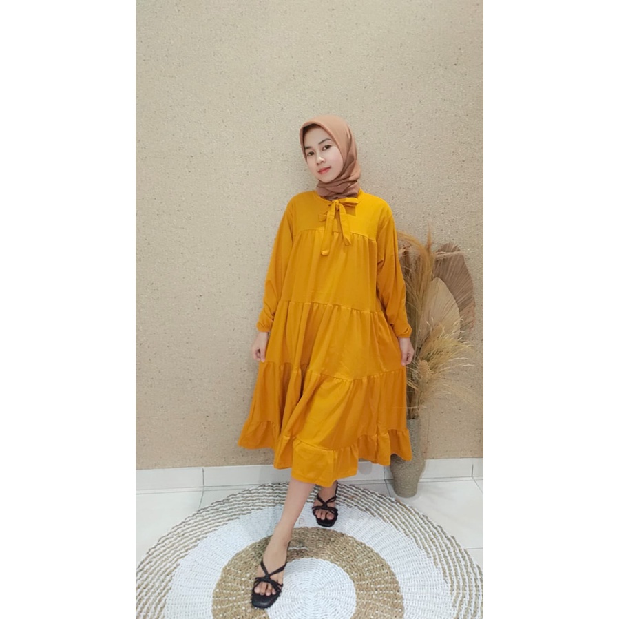 FN - Rachel Midi Dress / Long Tunik Wanita Terbaru / Gamis Polos Murah / OOTD Muslim / Kekinian