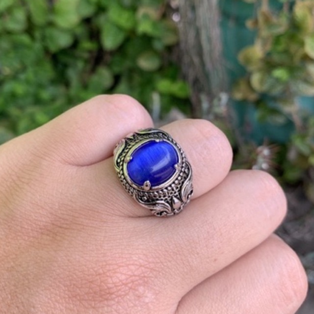 Cincin Batu King Safir Fenomena Cat Eye Kantoran Ring Motif Bali Mewah