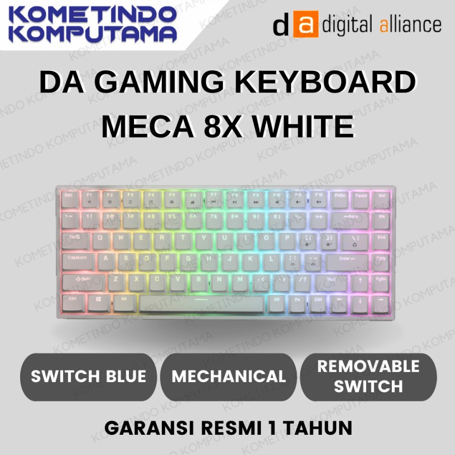 MECA 8X White - Switch Blue Digital Alliance Keyboard Gaming MECA 8X White RGB LED Light 84 Keys with Detachable Cable Type C to USB