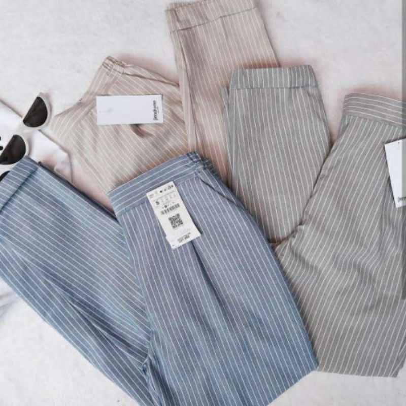 CELANA KERJA WANITA BASIC ANGKLE PANTS MODEL PINGGANG KARET DAN RESLETING BAHAN Katun Strecth Saku Samping