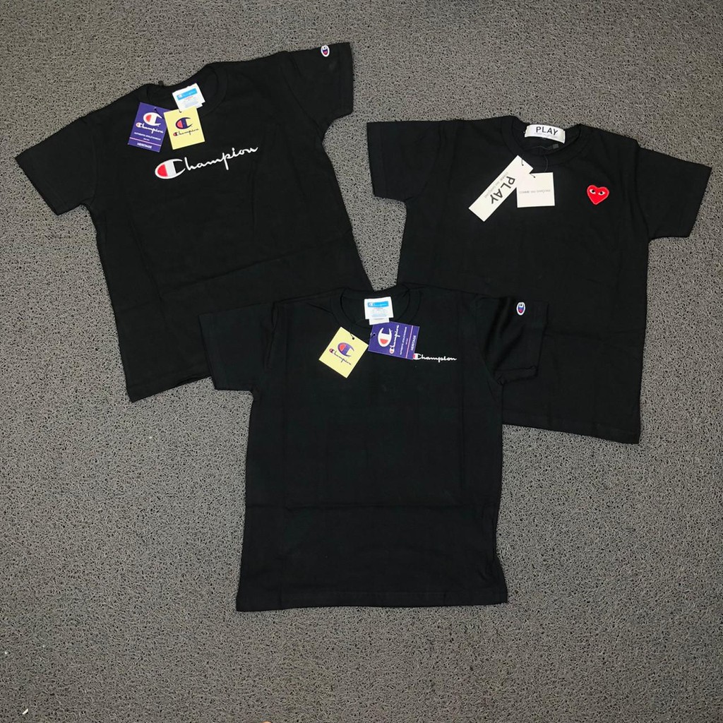T-Shirt Anak Distro Champion & Play CDG Black Hitam Baju Anak