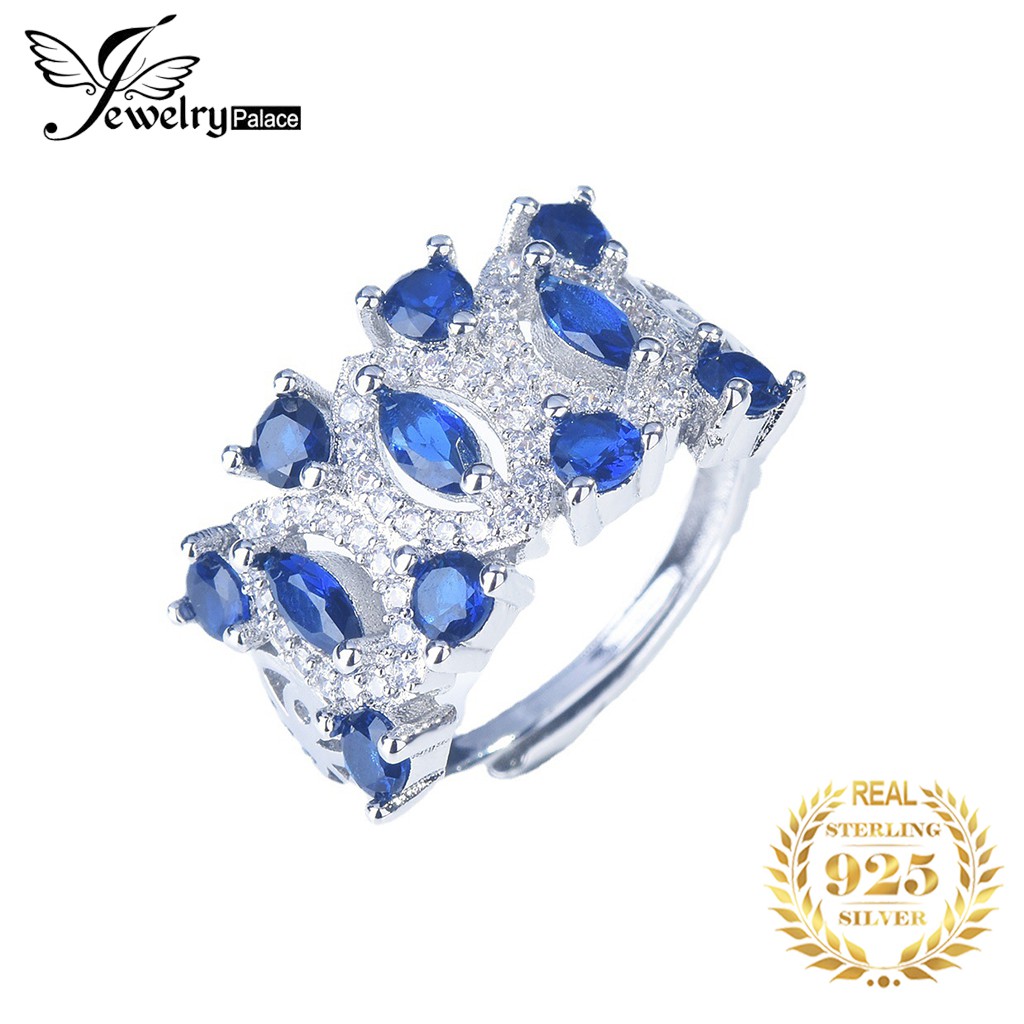 Cincin Perak 925 untuk Wanita Fashion Cincin Pt950 Platinum Biru Batu Permata Adjustable Perhiasan