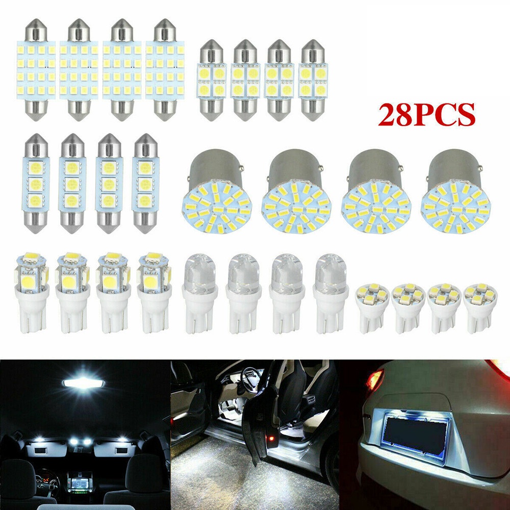 28 Pcs T10 Lebar Lampu LED Interior Lampu Bohlam Kit Dome Lampu Plat Nomor Aksesoris Mobil