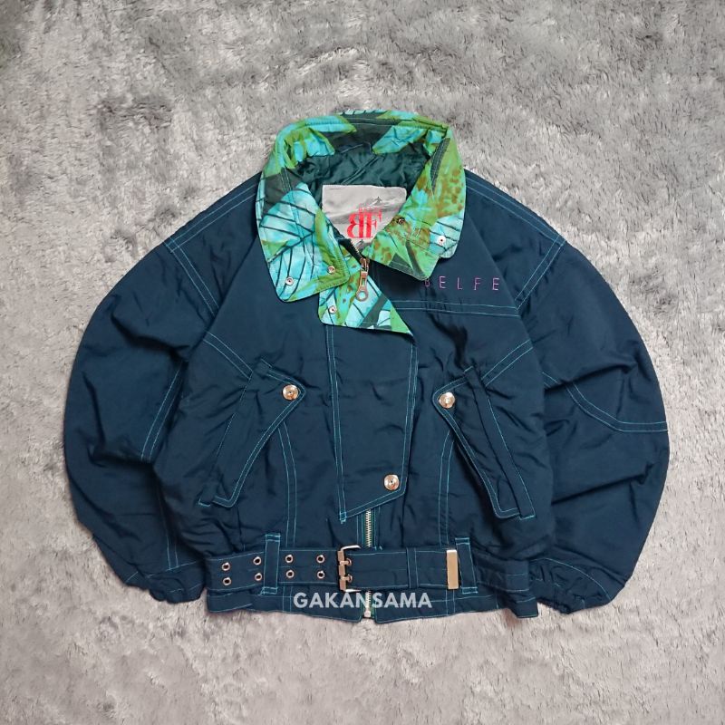 Jaket Vintage Belfe Crop Racing Dark Tosca