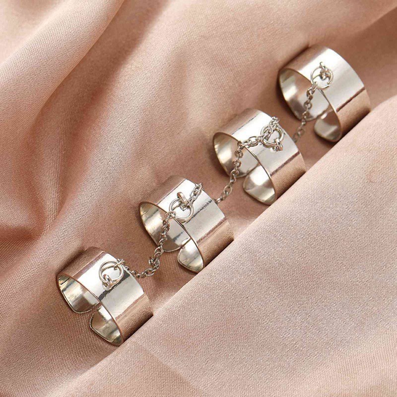 Cincin Rantai Multilayer Model Terbuka Bahan Alloy Gaya Punk Hip Hop Untuk Wanita