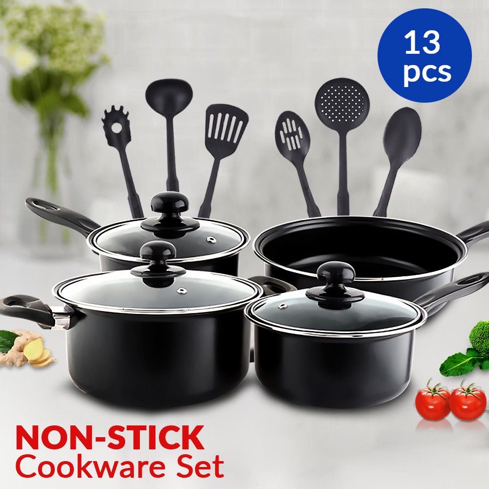 TERBARU!!! Teflon Cookware Set 13 Pcs / Panci Set Spatula / Teflon All In One Warna Merah