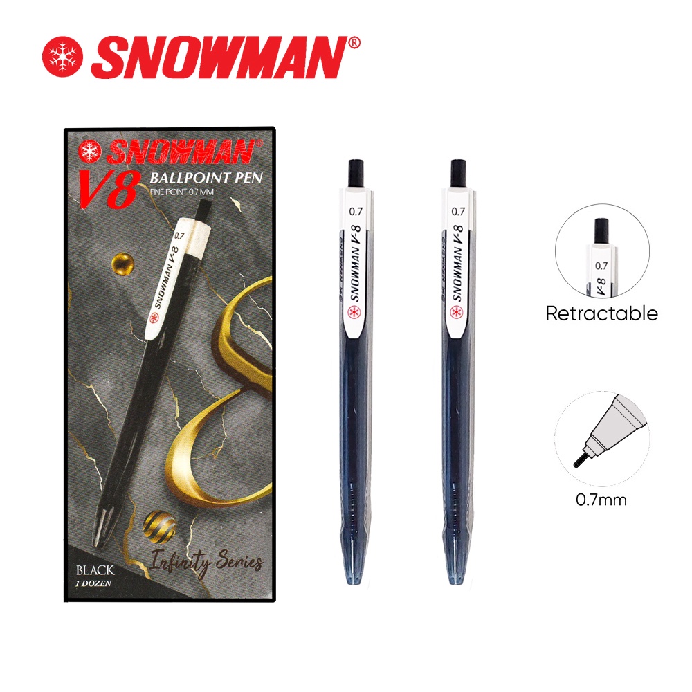 

[ 1 LSN / 12 PCS ] Retractable Ballpen Pen Pena Pulpen Snowman V8 0.7