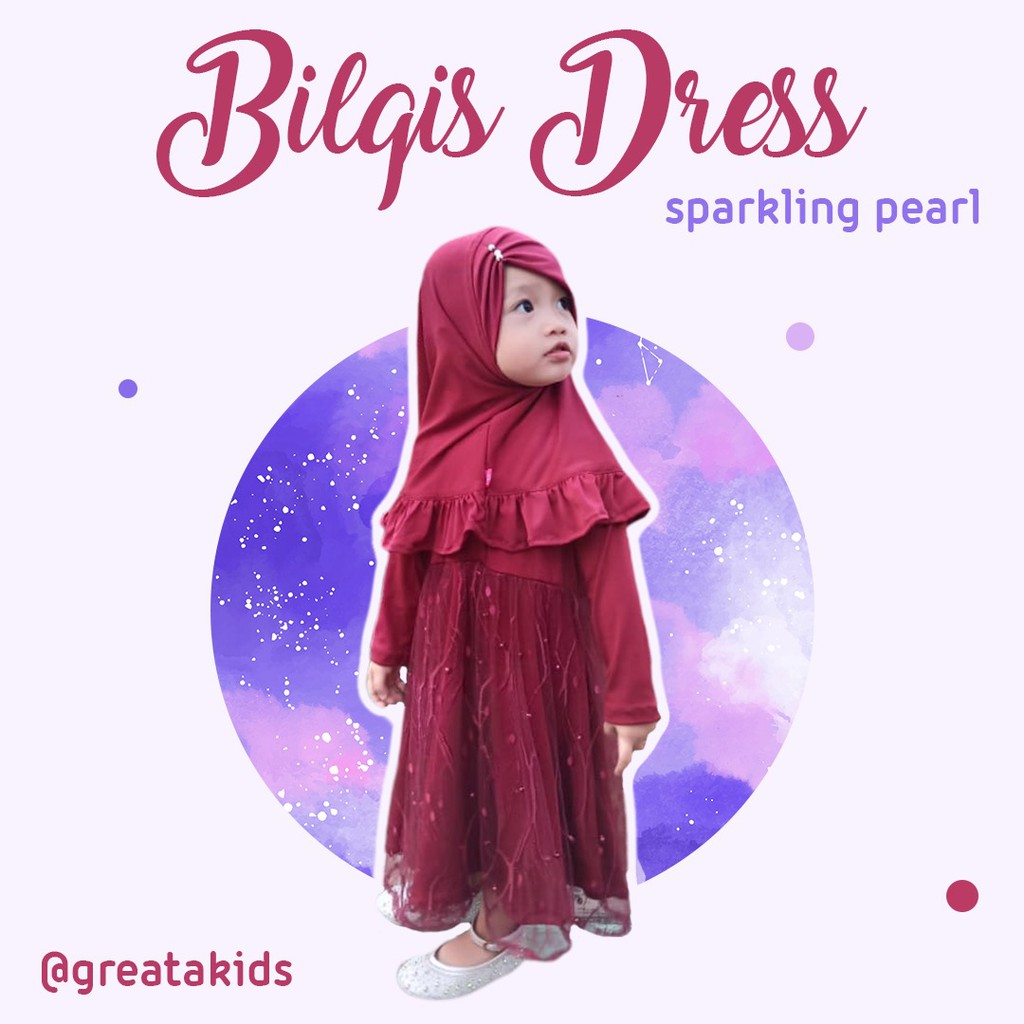 Gamis Pesta Anak Bilqis Set dg Jilbab size NB-XXXL Cantik Murah