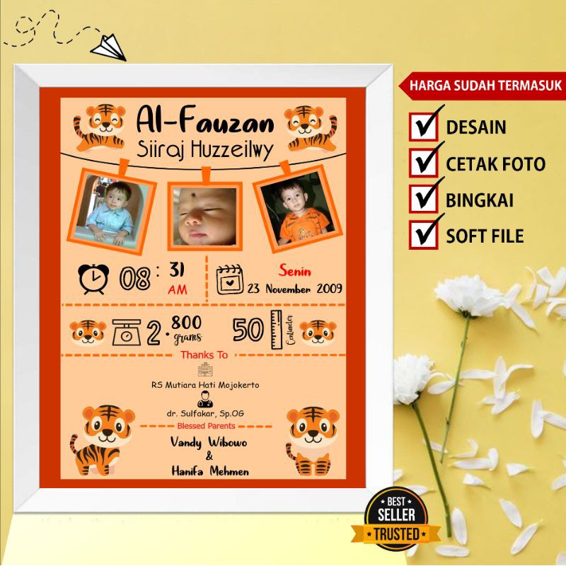 FRAME BIODATA BAYI/KADO KELAHIRAN BAYI UNIK/BINGKAI BIODATA ANAK/HADIAH KELAHIRAN