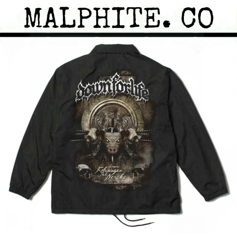 Coach Jacket Down For Life Simponi Kebisingan Babi Neraka Windbreaker Motif Logo Band Musik Lokal Me