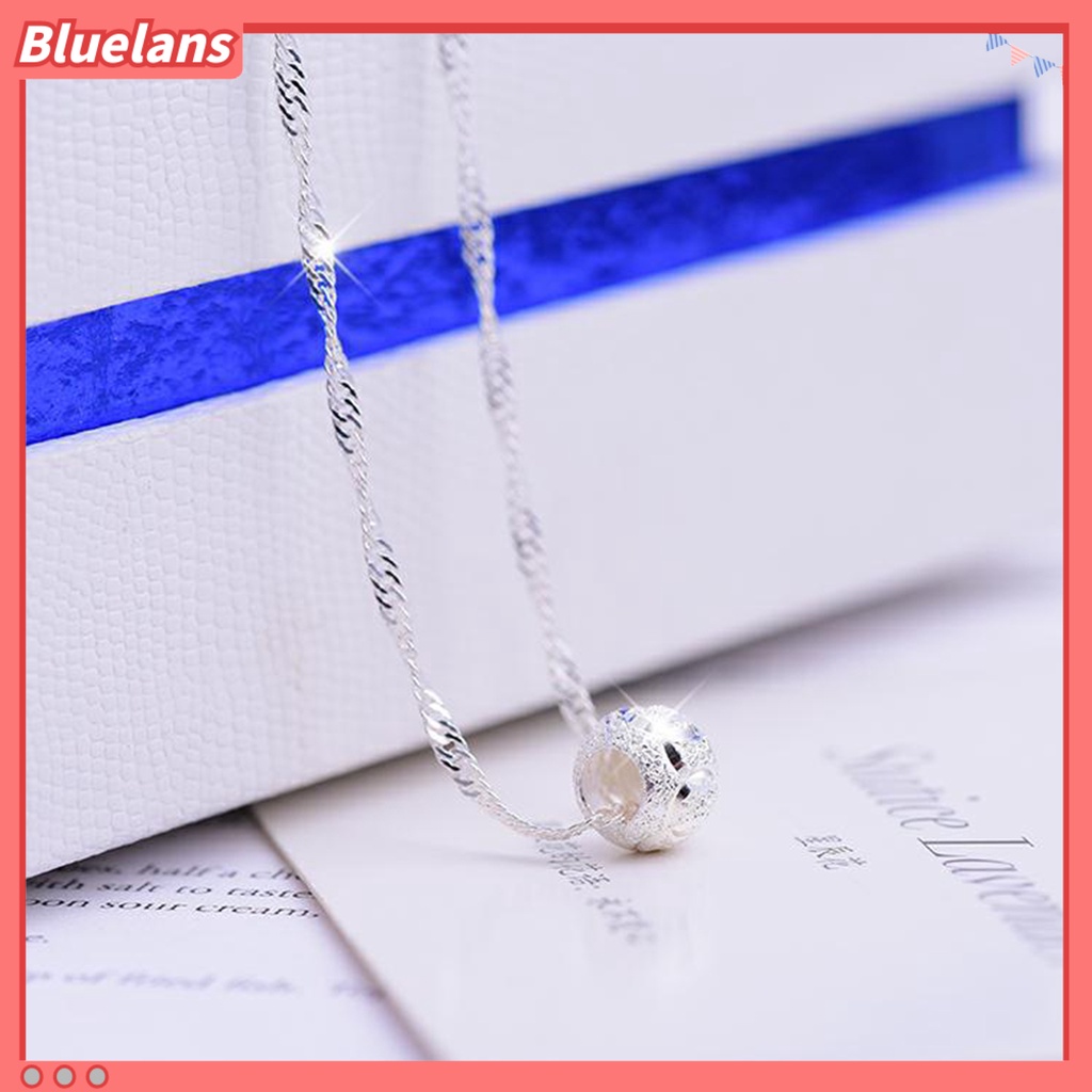 Bluelans Kalung Rantai Liontin Manik-Manik Gelombang Air Bahan Stainless Steel Warna Silver Untuk Wanita