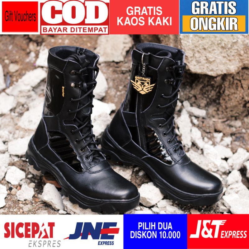 Sepatu Pdl Kulit Tni Polri Sekurity Merk Brotrher Phantom Pakai Resleting Sudah Di Sol Full Kulit