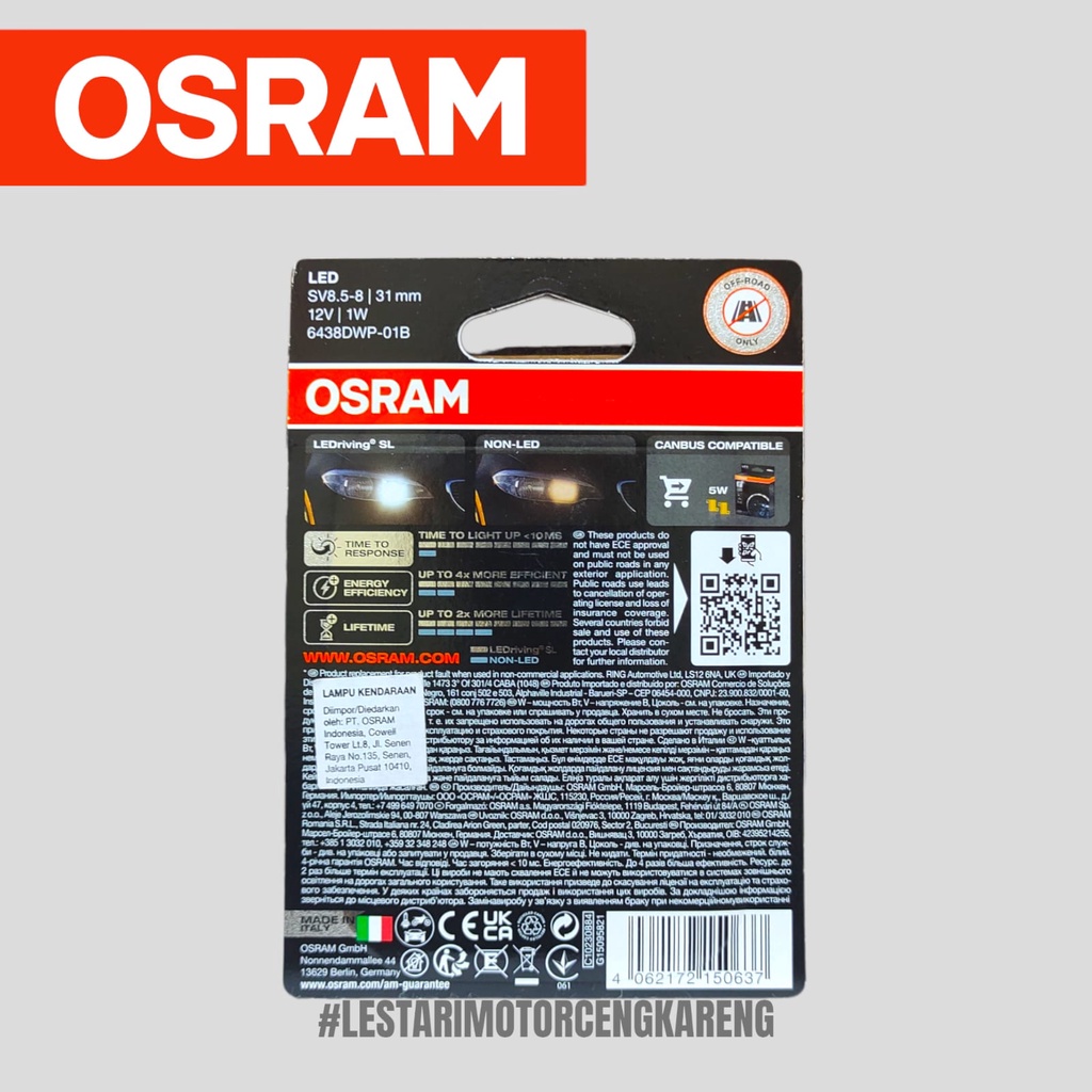 OSRAM LED FESTOON UJUNG GANDA 31MM LAMPU KABIN PLAFON PUTIH SKY WHITE