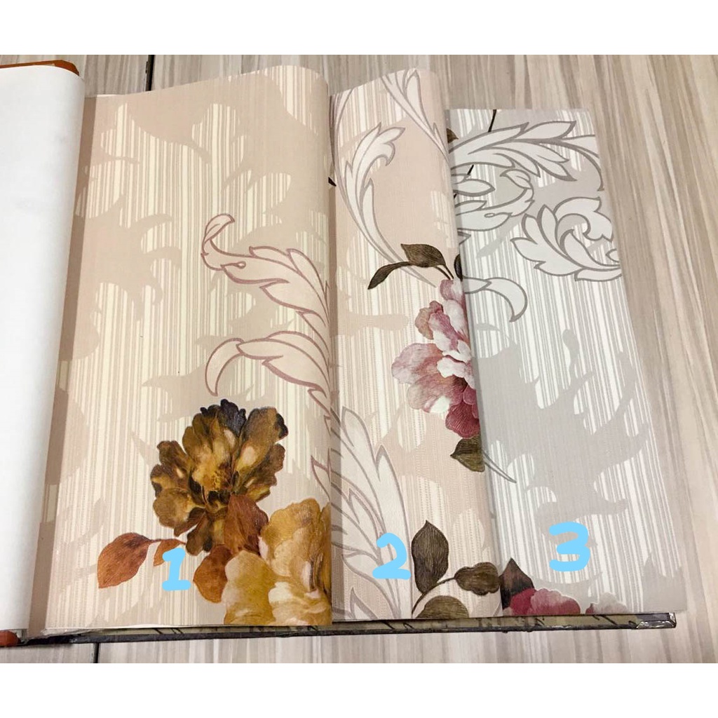 Wallpaper Dinding Vinyl Bunga 3D Cream Coklat