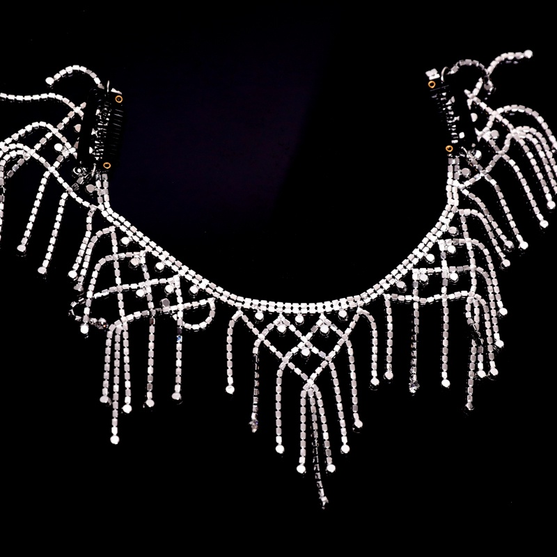 Fashion Exaggerated Personality Alloy Rhinestone Clavicle Necklace Tassel Bride Wedding Forehead Jewelry