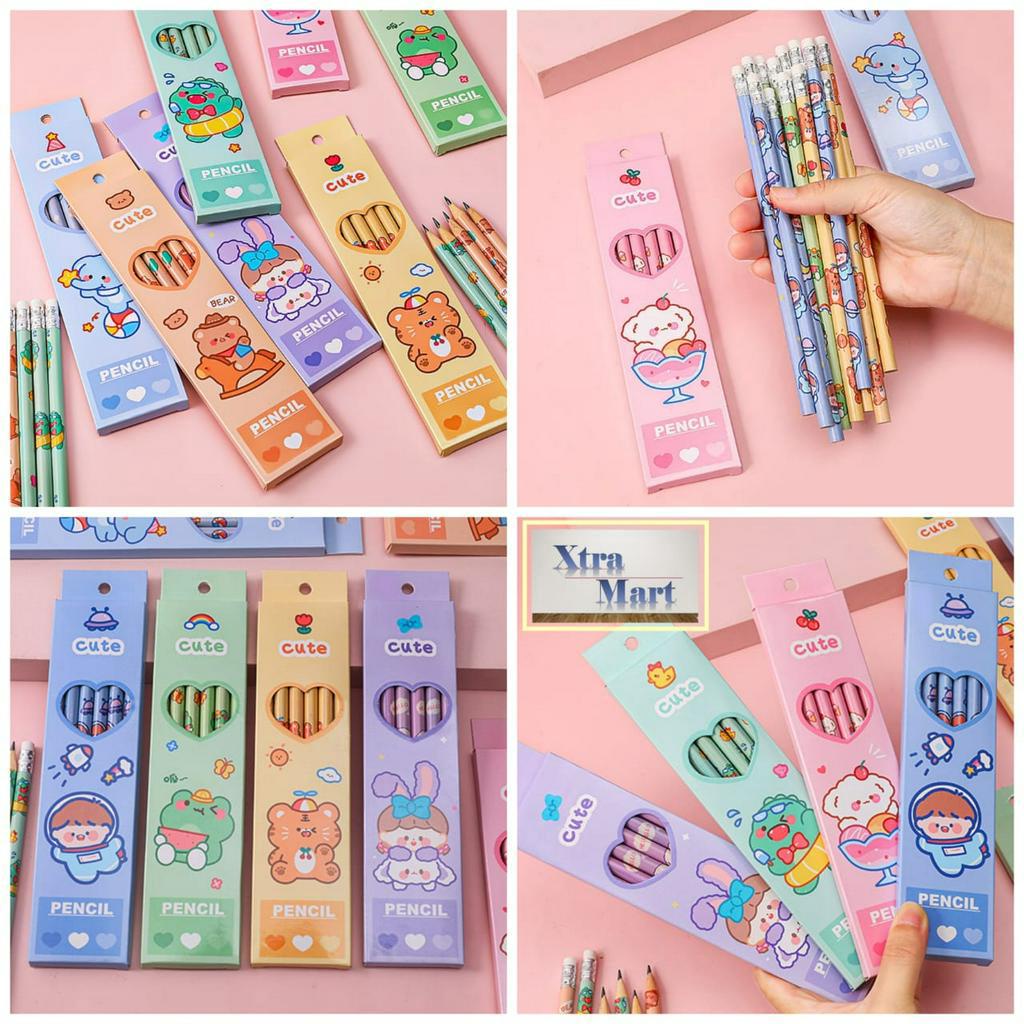 

XM - Pensil Karakter Lucu Isi 6 Pcs Pensil Set Alat Tulis Set 6 Pcs