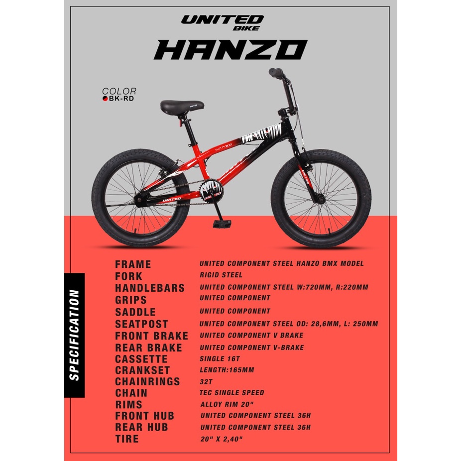 Sepeda BMX United Hanzo 20 inch Garansi Resmi 5 tahun bisa kredit SNI-3
