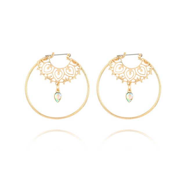 LRC Anting Tusuk Fashion Gold Round Diamond Drop Earrings F59304