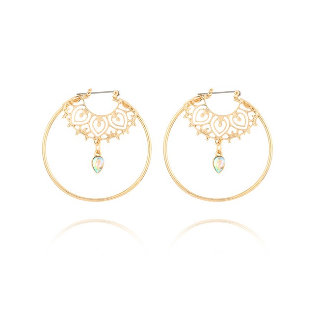 LRC Anting Tusuk Fashion Gold Round Diamond Drop Earrings F59304