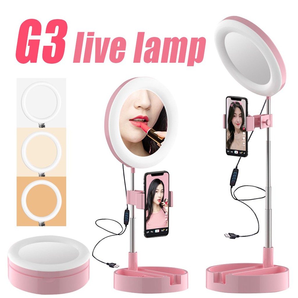 Ring Light Makeup Rockware RW-G3 3 IN 1 Lamp Folding Desktop Stand With Miror