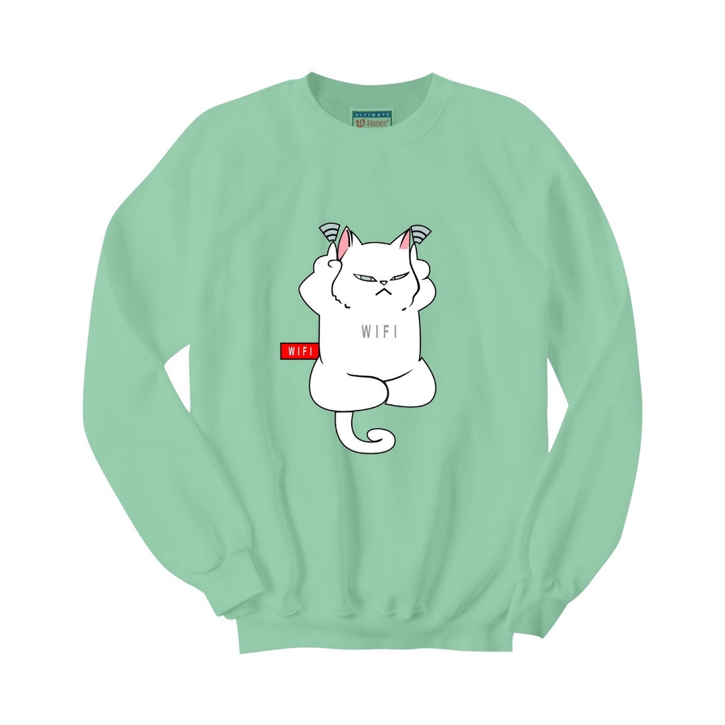 SWEATER CREWNECK CAT WIFI PRIA/WANITA FLEECE