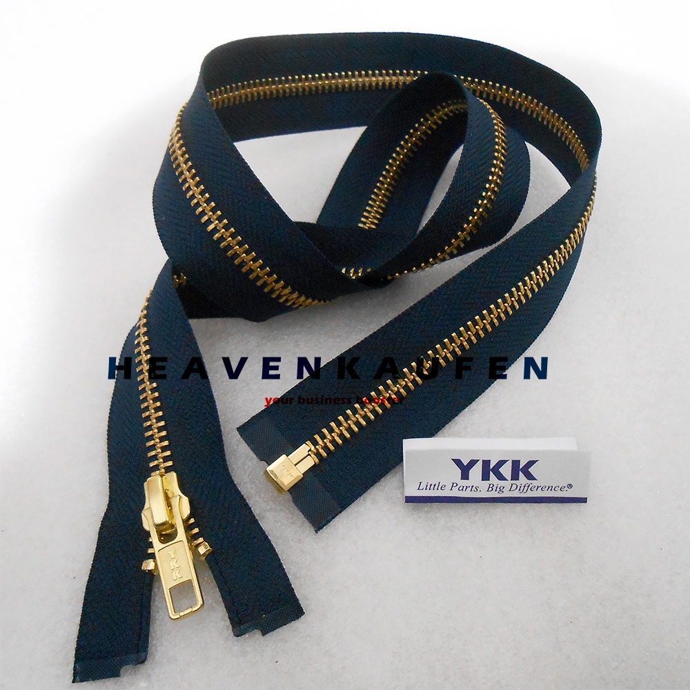 Resleting Zipper Jaket YKK 70 cm / 28 inch Biru Navy Dongker - Gold Emas Type Gigi Besi Set Open End Buka Lepas