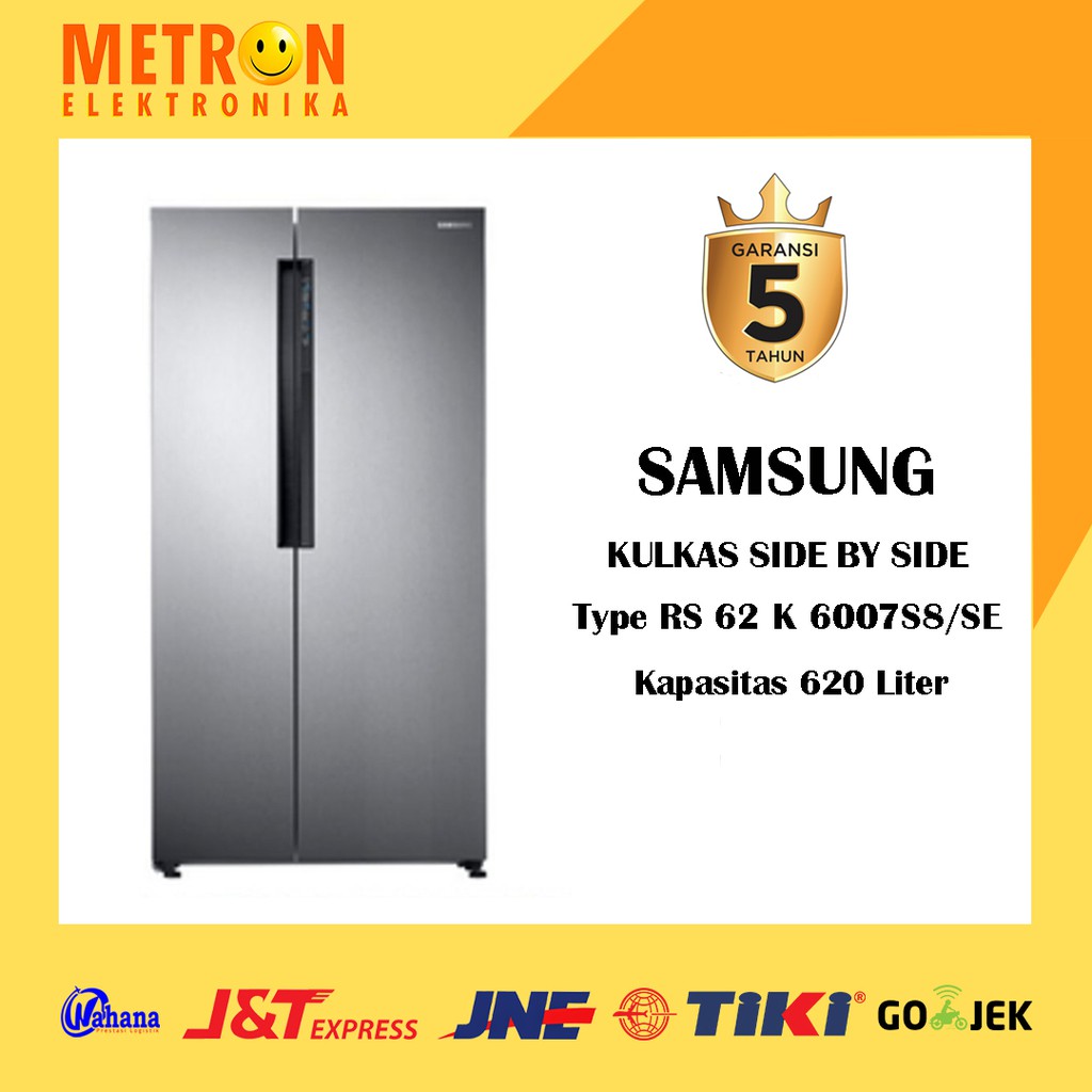 SAMSUNG RS 62 K 6007S8/SE / TEMPERED GLASS SILVER / KULKAS SIDE BY SIDE 620 LITER / RS62K6007S8SE