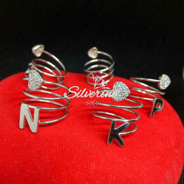 Silver 925 CINCIN HURUF SEMUA UKURAN PERAK LAPIS EMAS PUTIH RHODIUM