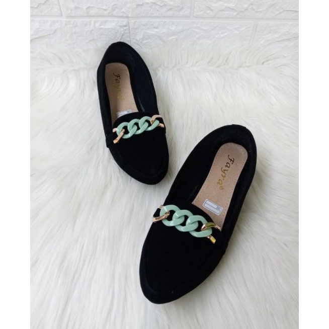 Sepatu Balet Wanita Terbaru Model Rantai Warna Tosca Flatshoes Kerja Santai Rumahan Murah Bisa COD
