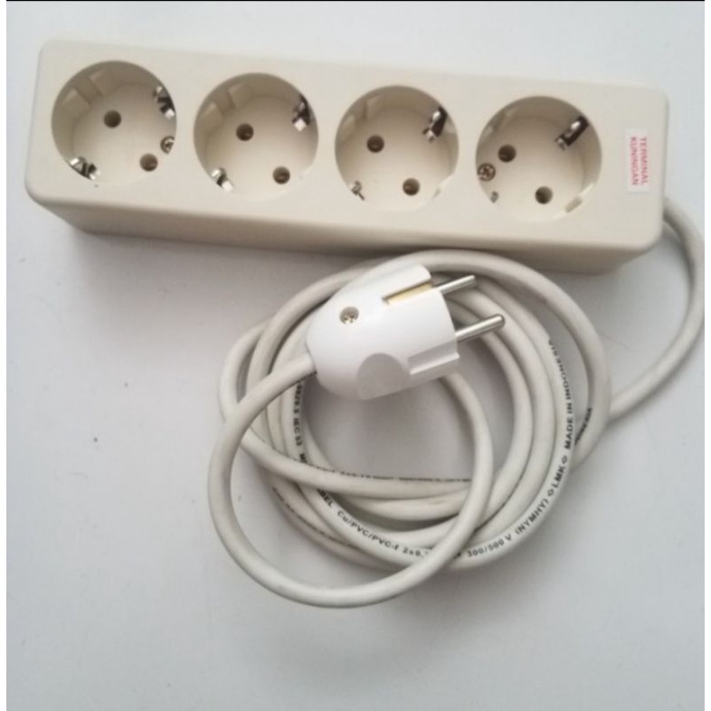 Stop kontak Uticon 4 lubang + 2 m kabel + steker arde Broco