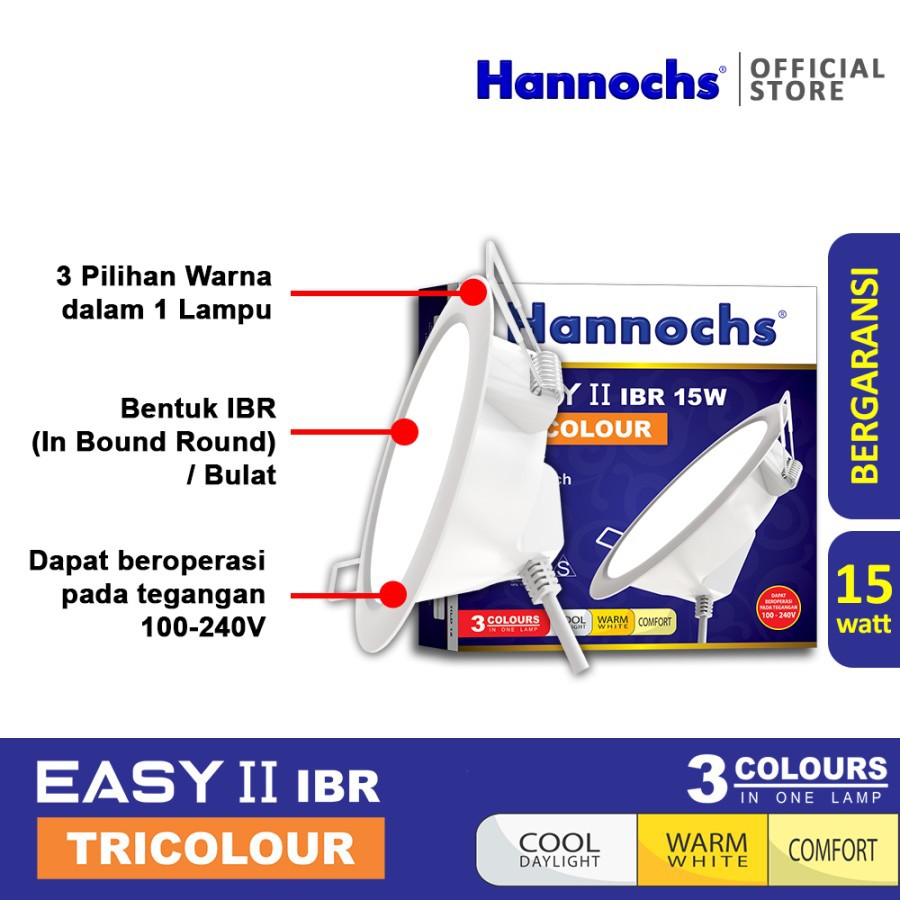 Lampu Downlight LED Hannochs Easy II IBR Tricolour 15W 3 Warna