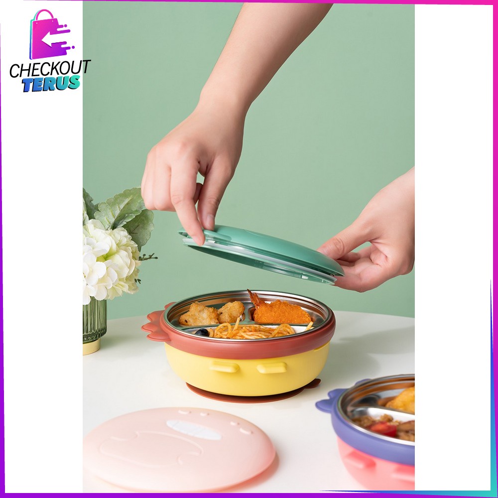 CT C354 Lunch Box Anak Stainless Karakter DINO Set BPA FREE Kotak Bekal Lucu Tempat Penyimpanan Makanan Anak Karakter