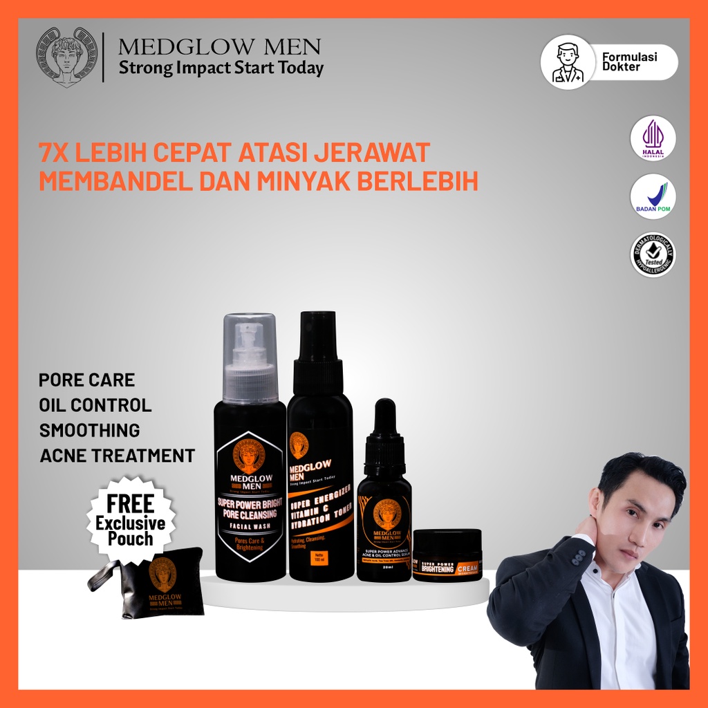 𝐌𝐄𝐃𝐆𝐋𝐎𝐖 𝐌𝐄𝐍 Paket PREMIUM ANTI ACNE BRIGHTENING Skincare Pria Package + Bonus Tas Kulit | BPOM HALAL