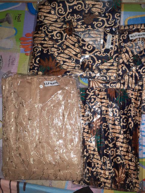 Couple Batik Kenanga Navy/ Rok Prisket Dan Hem