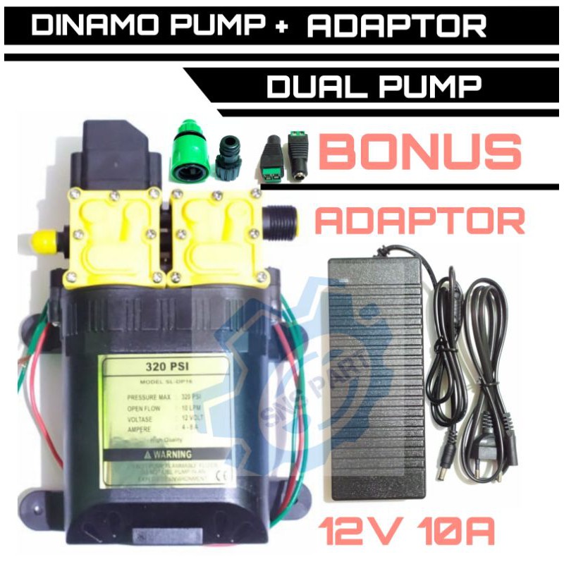 DINAMO POMPA SPRAYER 12V 320PSI / DINAMU PUMP DAN ADAPTOR 12V 10A / POMPA AIR STEAM MOTOR / MOBIL