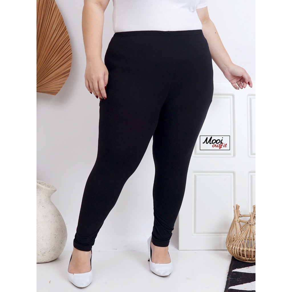 Mooi Outfit - Legging Wanita Jumbo Tebal Premium Bahan Kaos Celana Kekinian Big Size 100kg Pinggang Karet Melar Murah