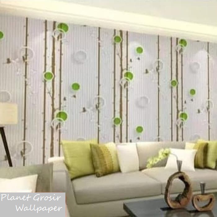 Wallpaper Dinding Motif pohon Polkadot Hijau