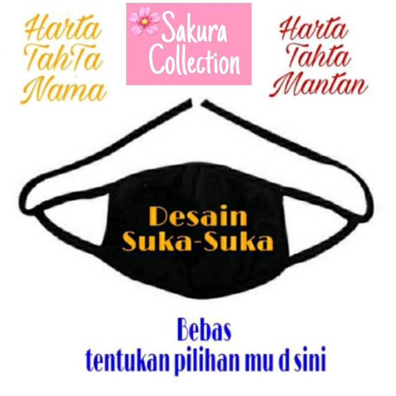 Masker CUSTOM DESIGN SESUKAMU /black 3ply Earloop headloop/pria wanita dewasa/masker hitam kain 3 lapis / scuba anak dewasa