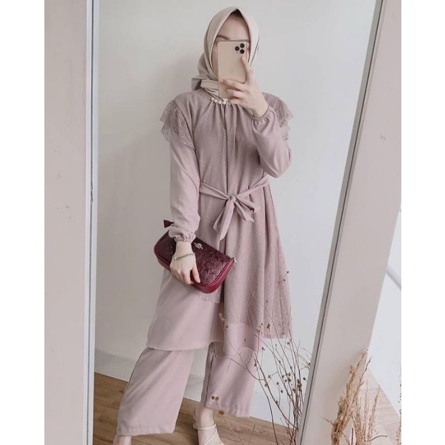 Pearly Set Tile | Baju kondangan | Pesta | one set | Organza Set | tulle | wisuda | mocca | sale