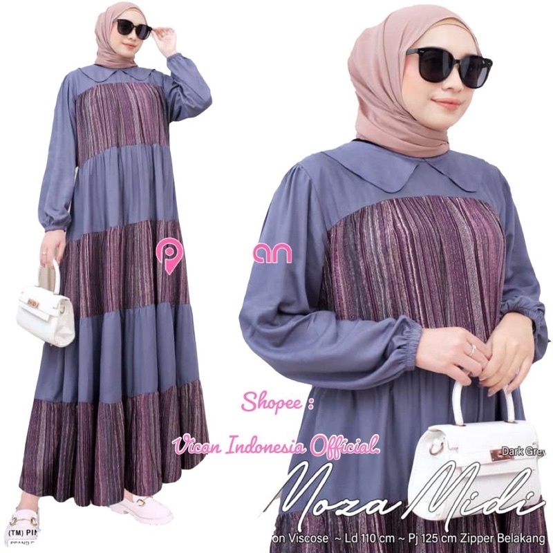 [VICAN] MOZA MIDI DRESS GAMIS WANITA FASHION BUSANA MUSLIM MODERN BEST SELLER NEW ARRIVAL ORIGINAL B