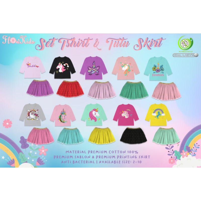 Setelan Rok Tutu Unicorn Flowkids size 2-10T