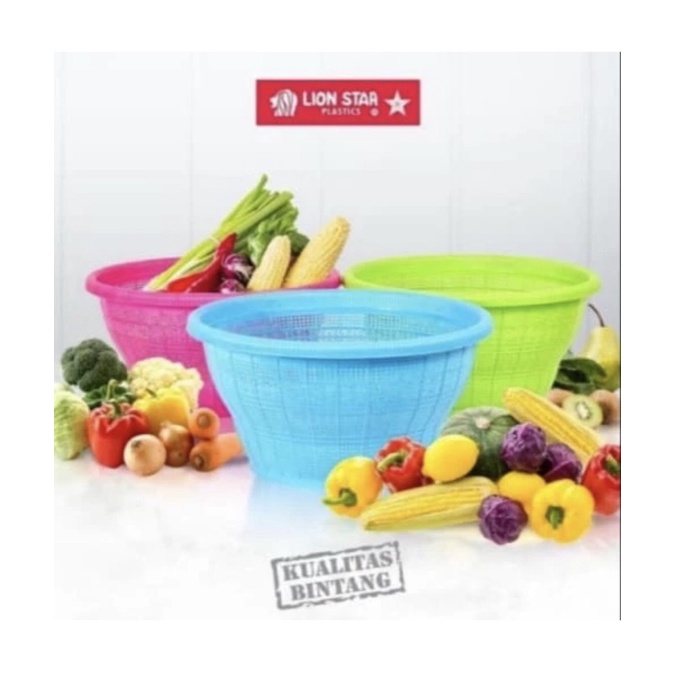 BAKUL KERANJANG SAYUR NASI PLASTIK BULAT MERK LION STAR BW-7