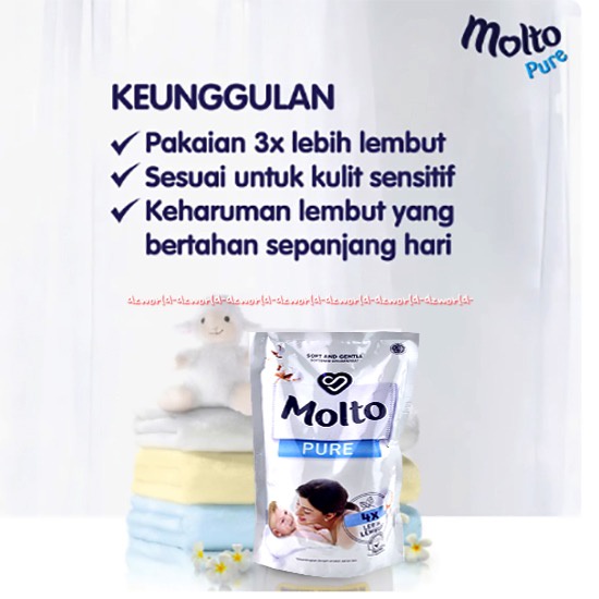 Molto Ultra Pure Pouch 1600ml Molto Pelembut Untuk Baju Pakaian Bayi Anak Molto Pure Kemasan Putih