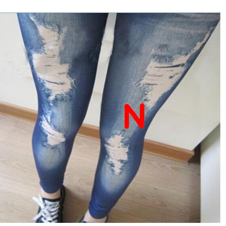 Celana Legging Jeans Ripped Sobek Elastis