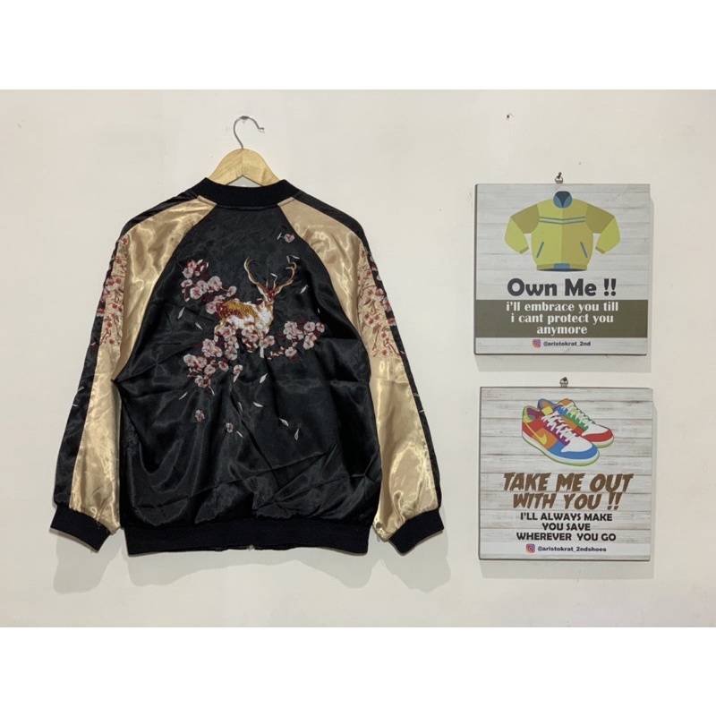bomber sukajan coom moda motif kijang bunga flower second bekas