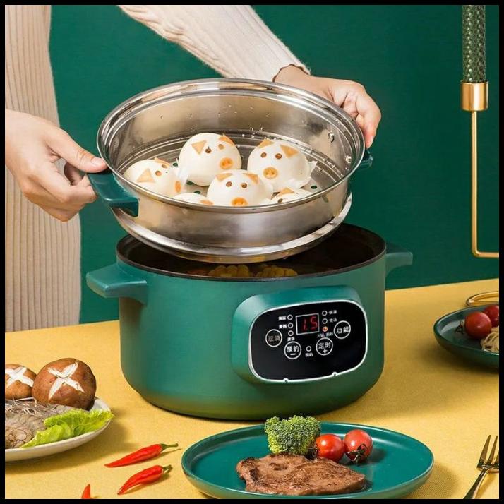 3.2L Panci Listrik Serbaguna 26Cm/Smart Pan Timer Setting Panci +Kukus