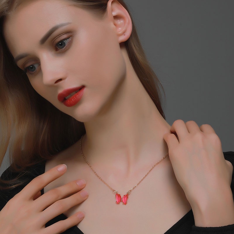 Kalung Butterfly Mimpi Rantai Kupu-kupu Multiwarna Aksesori Gadis Modus Korea